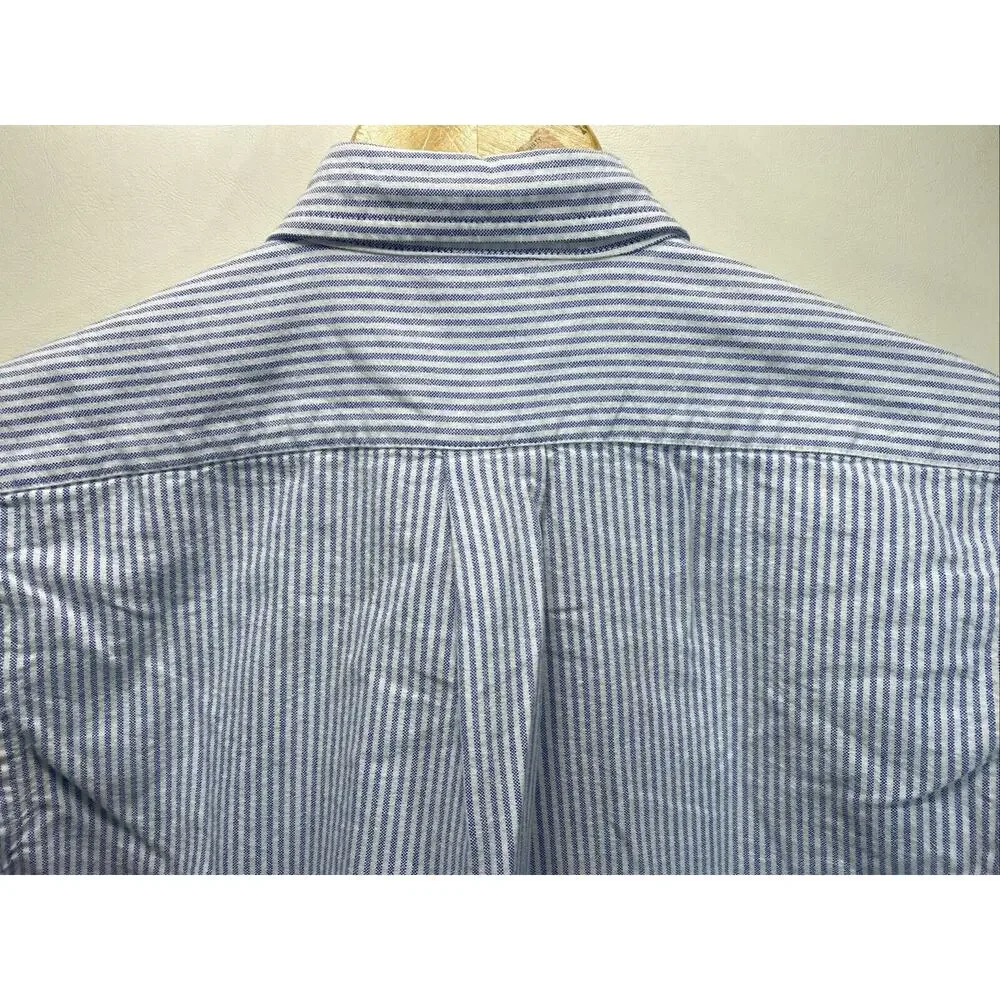 Vintage Polo Ralph Lauren Blue White Stripe Button Long Sleeve Shirt Boys 12